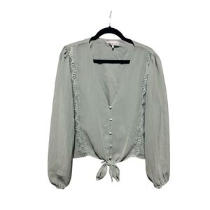 Wayf Light Green Blouse with Button and Tie Details